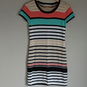 Multicolor Stripe Short Sleeve Sweater Dress